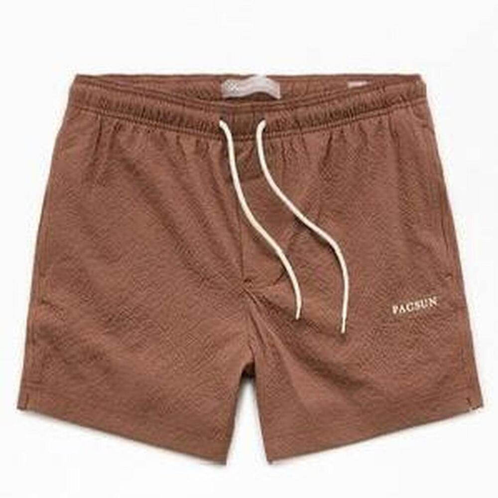 Large Textured Pacsun Brown Striped Swim Shorts
